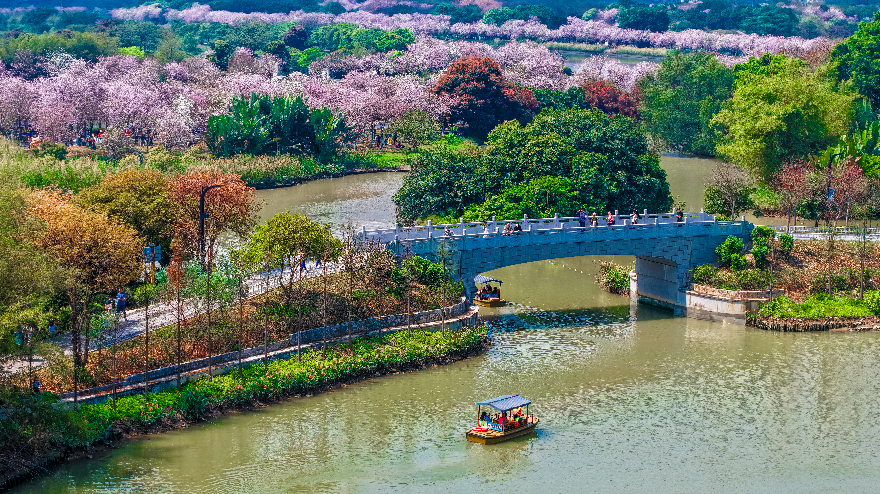 桥畔花渡春景图